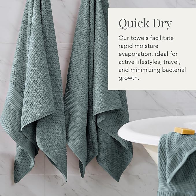 NY Loft 100% Cotton Bath Towel 4 Pack | Super Soft & Absorbent Quick-Dry Bath Towels 30" x 52" | Textured and Durable Cotton | Premium Thick Towels | 4 Pack Bath Towel - Stormy Sea