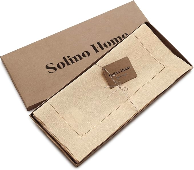 Solino Home Linen Hemstitch Table Runner 48 Inches - 100% Pure Linen Beige Table Runner 14 x 48 Inch Ideal for Dresser and Coffee Tables - Fall, Autumn, Thanksgiving, Christmas - Classic Hemstitch