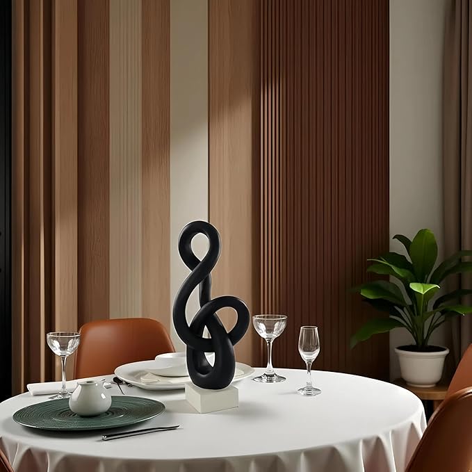 16" Modern Abstract Ribbon Decorative Sculpture, Knot Sculptures,Home Decor,Coffee Table Statues,Dining Living Room Desk Decor(Black)