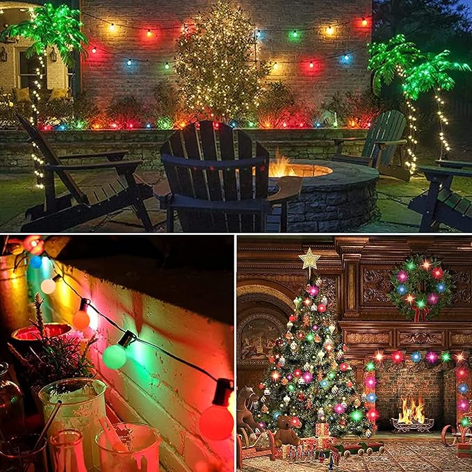 G40 LED Outdoor String Lights,25Ft Globe Multicolor Christmas Decorations String Lights with 27 Shatterproof LED Bulbs, Hanging Outdoor Patio Lights for Outside Backyard Porch Balcony Party- Black