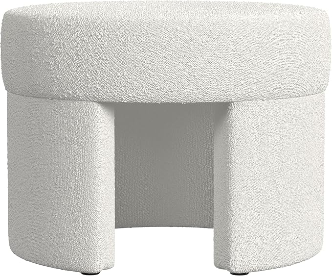 HomePop Sophia Modern Round Ottoman Home Décor|Ottoman for Living Room & Bedroom - White Cream Boucle