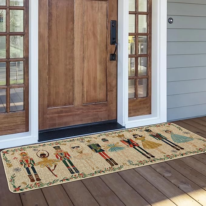 Artoid Mode Watercolor Nutcrackers Merry Christmas Doormat, Winter Home Decor Low-Profile Door Mat Floor Mat 17x47 Inch