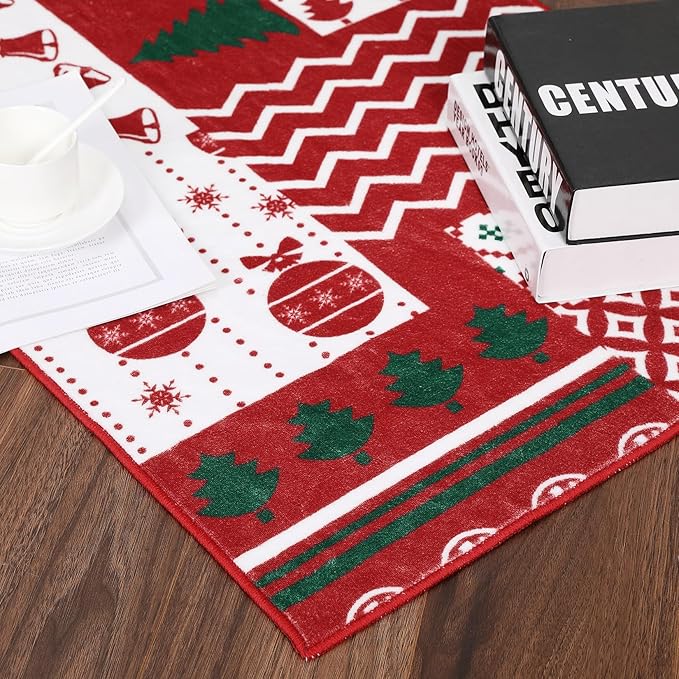 RUGSREAL 8x10 Christmas Area Rug Christmas Patchwork Pattern Floor Cover Machine Washable Indoor Carpet Rug Decorative Non Slip Accent Rug for Kitchen Bathroom Living Room Bedroom