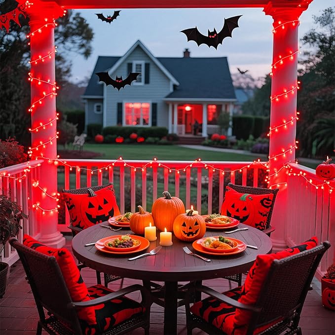 JMEXSUSS Red Halloween Decor String Lights Outdoor Indoor, 66ft 200 LED Red Christmas Lights Clear Wire, 8 Modes Halloween Twinkle Fairy Light Plug in for Tree Room Party Decorations