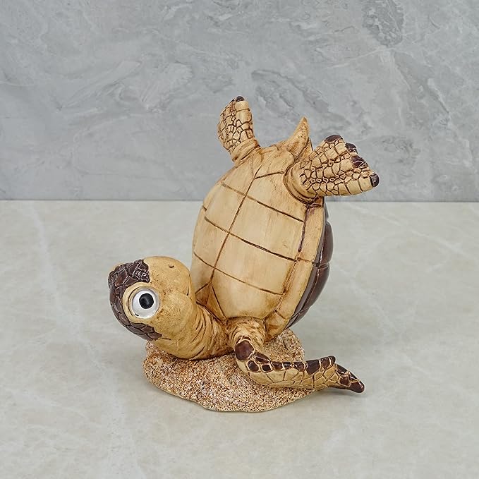 Decorative Resin Baby Sea Turtle Statue. Lovely Blue Sea Turtle Table Decor. Lucky Wealth Feng Shui Seaturtle Figurine (Brown)