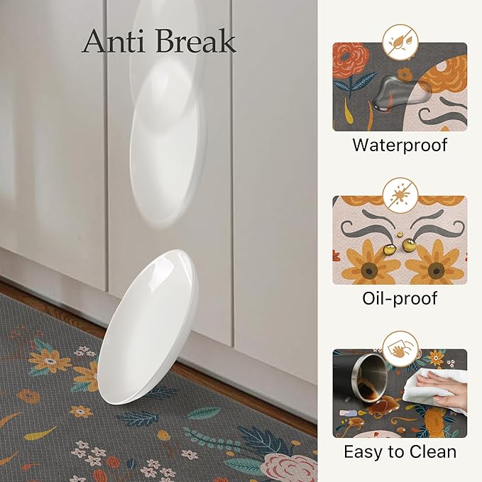 GENIMO Halloween Decorations - Kitchen Mats for Floor, 2PCS Kitchen Rugs, Cushioned Anti Fatigue Mat for Home Decor, Waterproof Non-Slip Comfort Standing Mat for Laundry, 17.3"x59"+17.3"x30", Grey