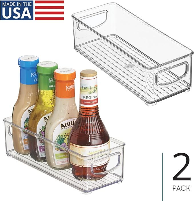 InterDesign iDesign Plastic Stackable Pantry Bin - Storage Bin with Handles for Cabinets or Fridge - Set of 2 - Clear