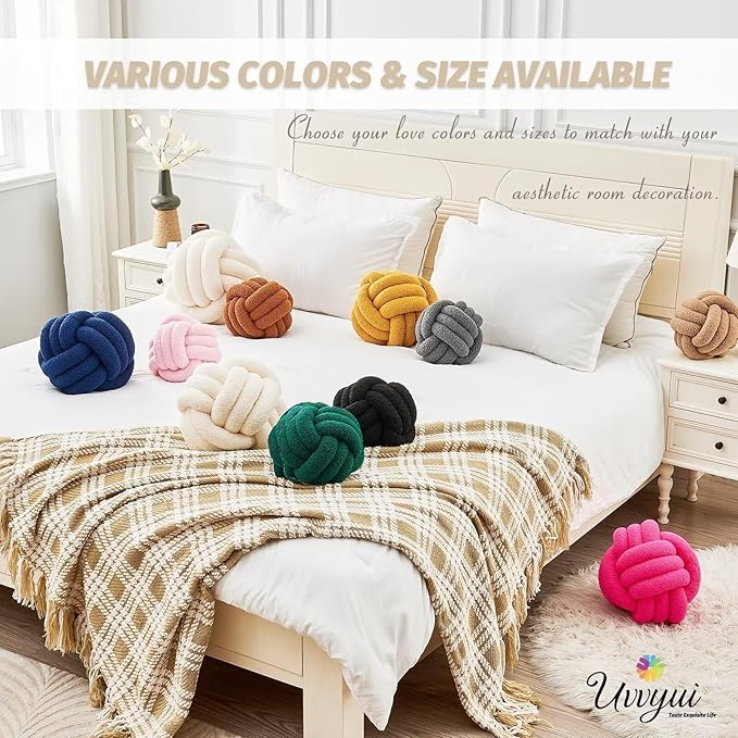 Uvvyui Knot Pillow Ball, Soft Home Decorative Round Throw Pillow, Handmade Knotted Plush Pillow, Round Boucle Pillow Cushion (8.6 Inches Sage Green)