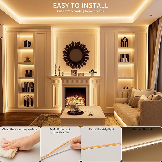 PAUTIX 5V USB CCT Tunable COB LED Strip Light 6.56ft/2m 1280LEDs 1200lm 2700K-6500K Dimmable CRI85+ with RF Remote TV Backlight,Flexible Under Cabinet Tape Light for Bedroom,Kitchen,Home DIY Lighting