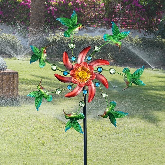 39" Hummingbird Wind Spinner for Yard and Garden Stake,Outdoor Metal Windmill Single Direction Wind Sculptures Kinetic Windmills for Yard Garden Decorations