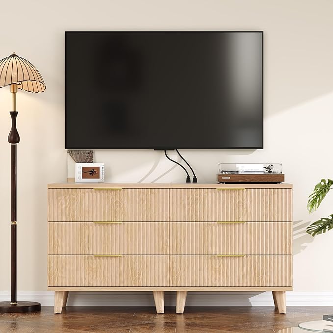 Fluted Night Stand Set of 2 with USB Charging Station, 3-Drawer Dresser Wood Modern Night Stand Bedside Table with Quiet Drawers & Large Storage End Table for Bedroom