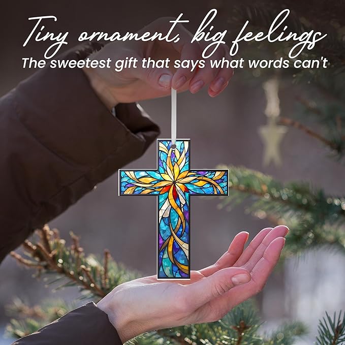 FLAGWIX Christian Gifts for Women Men - Acrylic Christmas Ornaments 2025 - Catholic Spiritual Religious Gifts for Women Mom Grandma, Cross Ornaments for Christmas Tree, Religious Gift, Cross Ornament