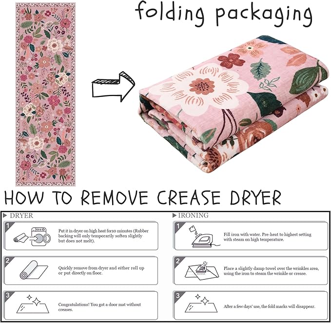 Rugcomf Runner Rug for Hallways Kitchen Rug Non Slip 2'x 6' Washable Rugs with Rubber Backing Soft Floral Carpet Runner for Hallways, Kitchen, Laundry, Bedroom, Bathroom(Pink)