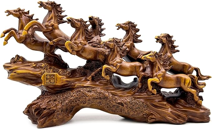 FUNSXBUG Chinese Feng Shui Horses Statue Sculpture - Resin Running Horse Figurines Home Office Decoration Tabletop Decor Ornaments for Wealth and Success Good Lucky Gifts