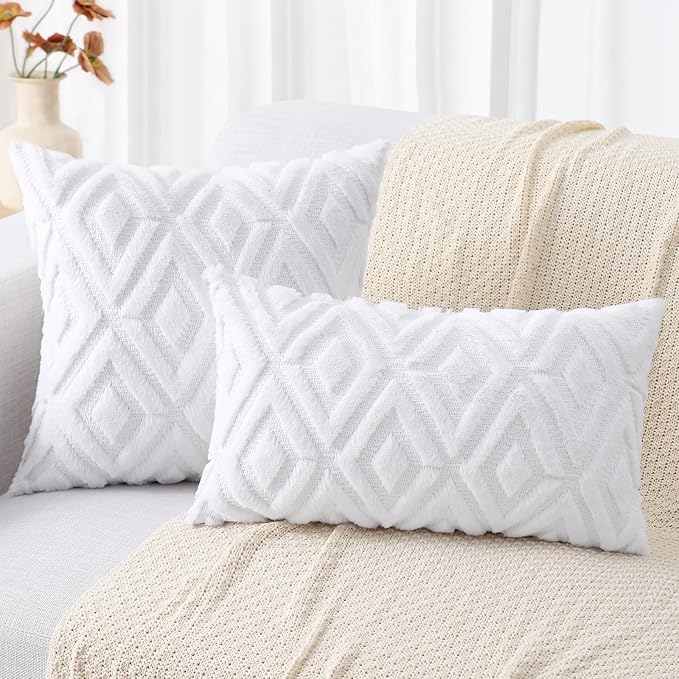 decorUhome Couch Throw Pillow Covers 26x26 Set of 2, Decorative Soft Plush Faux Wool Neutral Accent Pillow Covers for Bed Sofa Living Room, Pure White