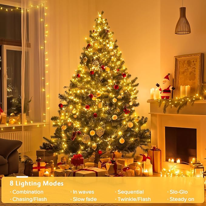 JMEXSUSS 400 LED String Lights Indoor Outdoor Waterproof, 132 ft Warm White Christmas Lights Plug in with Remote, 8 Modes Christmas String Lights for Bedroom Outside Patio Home Party Xmas Tree Decor