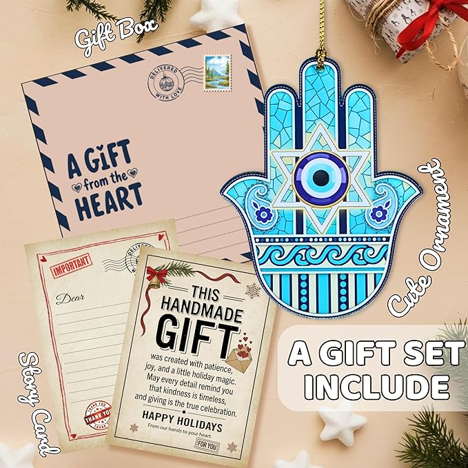 Hanukkah Ornament Hamsa Hand Jewish Gifts β Star of David Ornament Acrylic, Judaica Holiday Decor, Jewish Christmas Ornament for Tree, Spiritual Gifts for Home (Hamsa Hand ver 2)