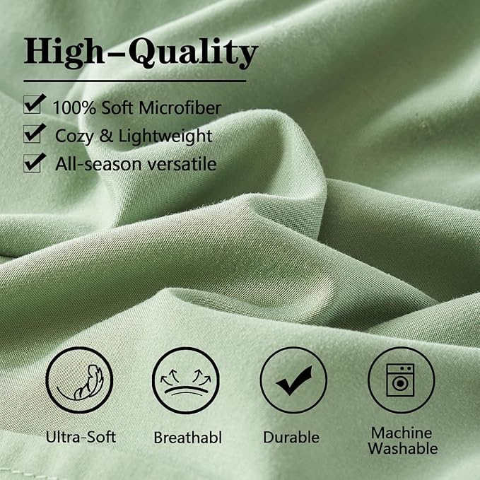 Yogeneg Full Size Comforter Set 7 Piece Bed in a Bag,Grid Pinch Pleat Sage Green Bedding Set,Striped Textured Soft Microfiber Comforter with Sheet Set,All Season Complete Bed Set(Sage Green,Full)