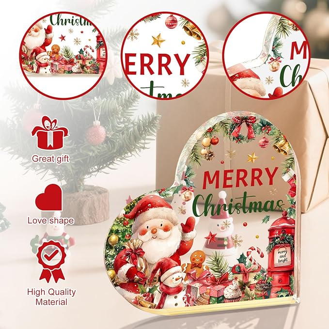 Christmas Home Decorations 3.9 Inch Christmas Plaque Acrylic Santa Decor Plaques for Family Friends Table Decor