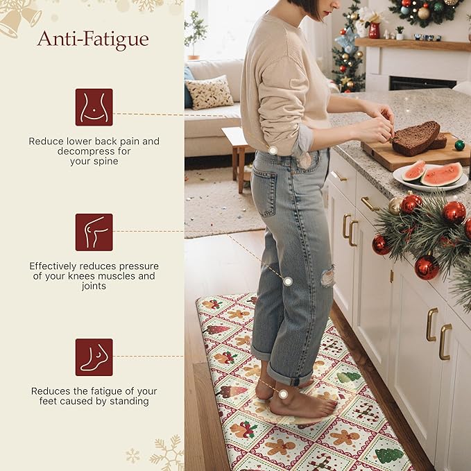 GENIMO Christmas Decorations - Kitchen Mats for Floor, 2PCS Christmas Kitchen Rugs, Cushioned Anti Fatigue Mat for Home Decor, Waterproof Non Slip Standing Mat for Laundry, 17.3"x47"+17.3"x30", Red