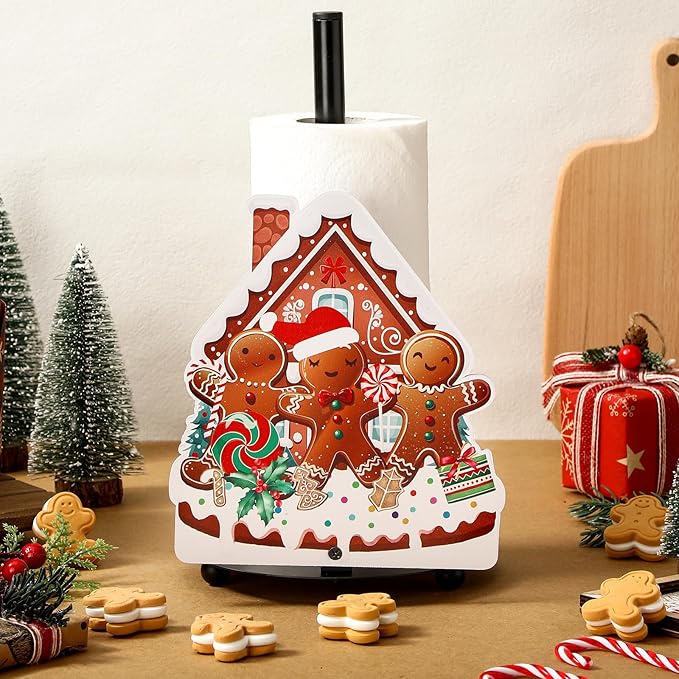 Yookeer Christmas Paper Towel Holder Gingerbread Candy Christmas Tree Towels Paper Holder for Kitchen Countertop Bathroom Home Farmhouse Replaceable Xmas Tree Decor Indoor