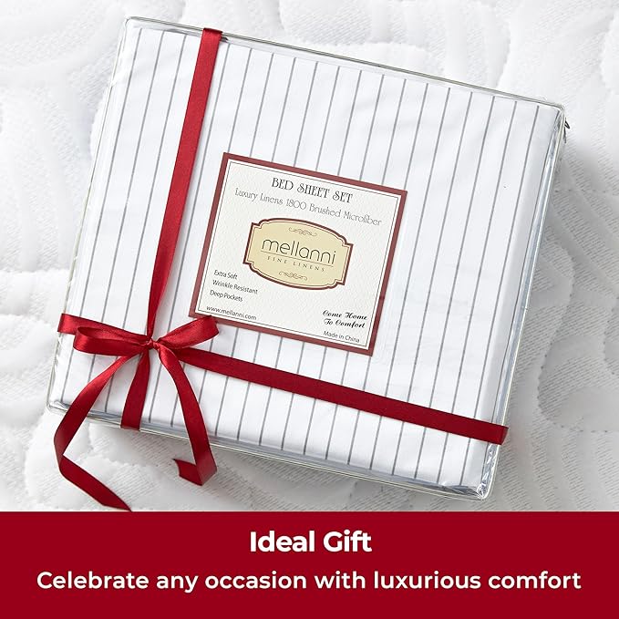 Mellanni Twin XL Sheets Set - 3 PC Iconic Collection Bedding - Hotel Luxury, Extra Soft, Cooling Bed Sheets - Wrinkle, Fade, Stain Resistant (Twin Extra Long, Pin Stripe Gray)