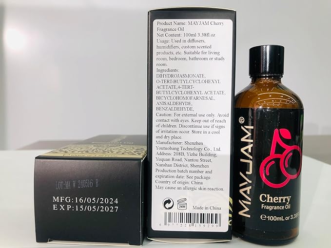MAYJAM 100ML/3.38FL.OZ Cherry Fragrance Oils with Glass Dropper, Essential Oils for Diffusers for Home, Long Lasting Scented Oils for Diffusers Soap Candle Making