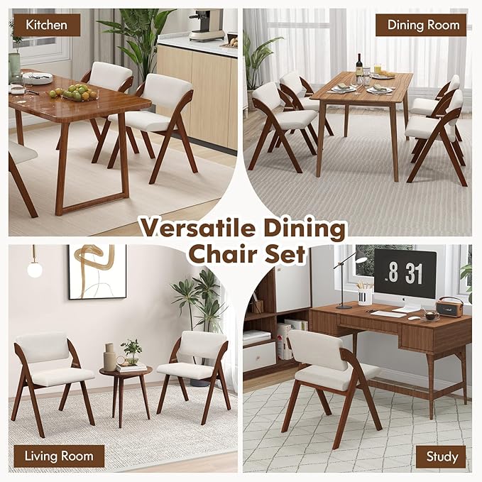 GOFLAME Folding Dining Chairs Set of 2, Upholstered Kitchen Chairs with Padded Seat & Backrest, Modern Side Chairs with Rubber Wood Legs for Home Office Events, Wedding, No Assembly Needed, Walnut