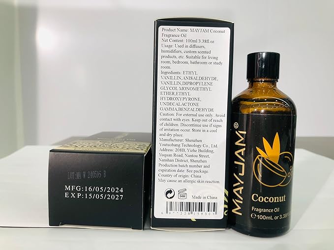 MAYJAM 100ML/3.38FL.OZ Coconut Fragrance Oils with Glass Dropper, Essential Oils for Diffusers for Home, Long Lasting Scented Oils for Diffusers Soap Candle Making