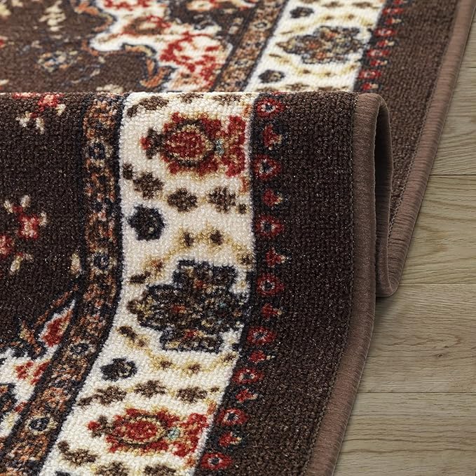 Antep Rugs Alfombras Oriental Traditional 2x4 Non-Skid (Non-Slip) Low Profile Pile Rubber Backing Kitchen Area Rugs (Brown, 2'3" x 4')