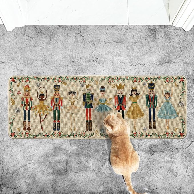 Artoid Mode Watercolor Nutcrackers Merry Christmas Doormat, Winter Home Decor Low-Profile Door Mat Floor Mat 17x47 Inch
