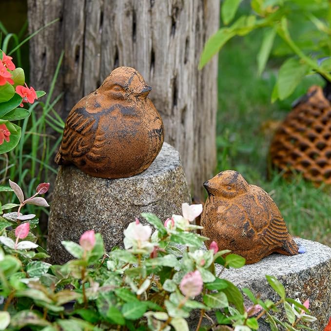 Sungmor Cast Iron Bird Statue, Vintage Animal Collection Figurines, Home Office Table Decor, Paperweight, Doorstop, Garden Lawn Cute Ornament, Rust Finish