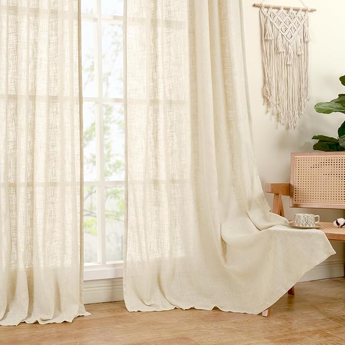 LAMIT Beige Linen Curtains for Living Room 2 Panels Set, 78 Inch Faux Linen Textured Light Filtering Drapes Back Tab and Rod Pocket Boho Panels for Farmhouse/Bedroom/Porch, 52 x 78 Inch