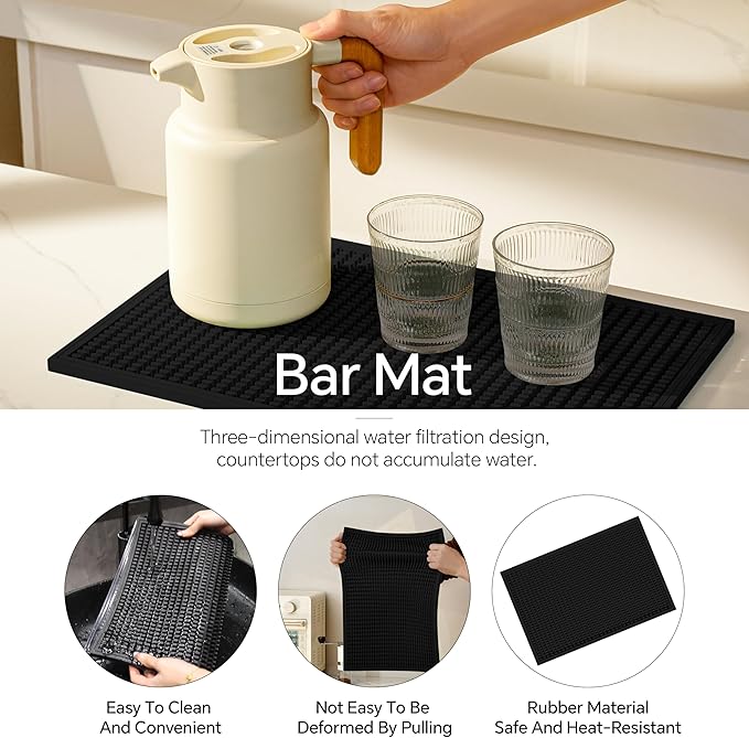 2 Pack Bar Mat, Home Bar Tool Drying Mats, Bar Accessories for The Home Bar Set 18''x12''(Black) for Bars, Outdoor Camping, Bar for Home