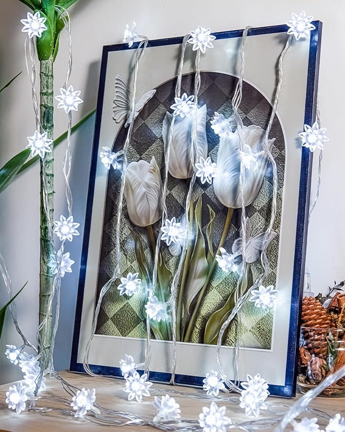 Flower String Lights 59 Ft 100 LED Fairy Lights Plug in with Remote Timer Connectable Twinkle Lights for Bedroom Wedding Patio Classroom Dorm Kids Room Indoor Outdoor Decor, Cool White
