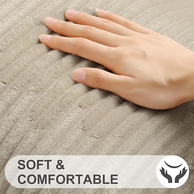Simmore Decorative Fall Throw Pillow Covers 20x20 Set of 2, Soft Natural Plush Flannel Double-Sided Fluffy Couch Pillow Covers for Sofa Living Room, Khaki
