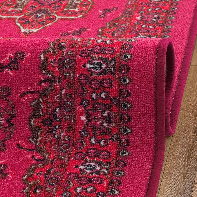 Antep Rugs Alfombras Oriental Traditional 2x7 Non-Skid (Non-Slip) Low Profile Pile Rubber Backing Indoor Runner Rugs (Pink, 2' x 7')
