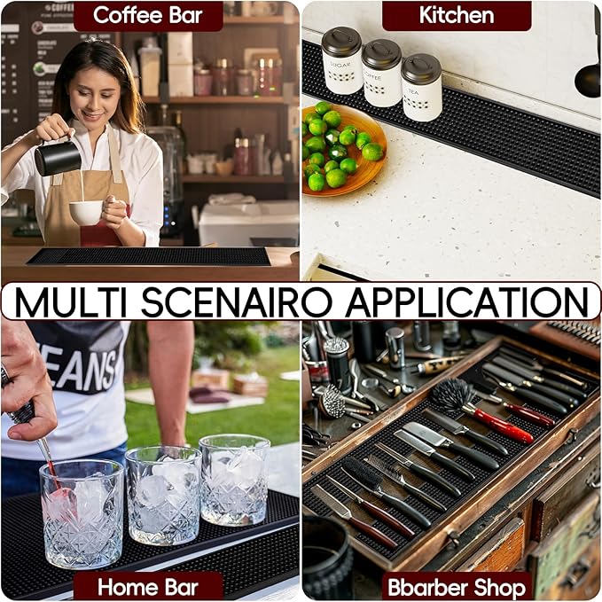 2Pcs Bar Mats for Countertop - Bar Mats for Bartending for Home Bar - 24" x 3" Non-Slip Rubber Coffee Mat, Service Spill Mat, Bartender Accessories