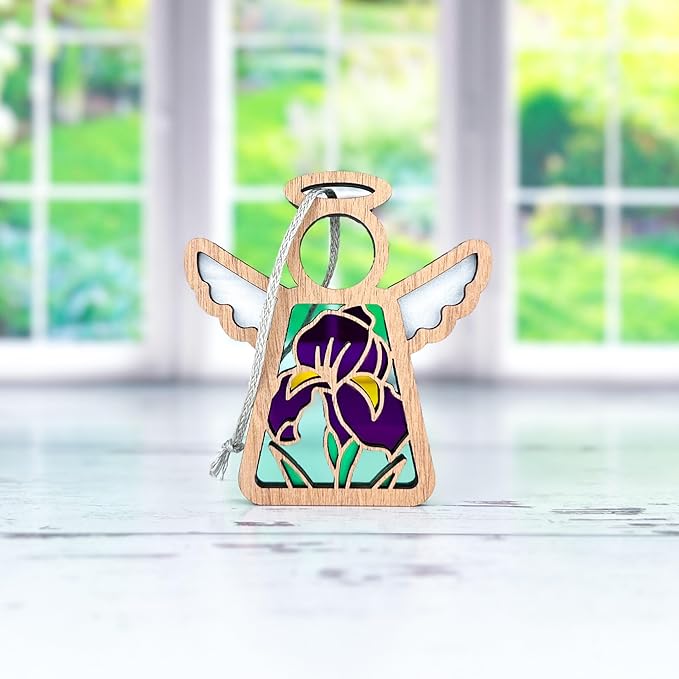 Iris Suncatcher - Purple Flower Christmas Ornament - Guardian Angel Gift for Mom, Grandma, Sister, Daughter - 3.5" (H)