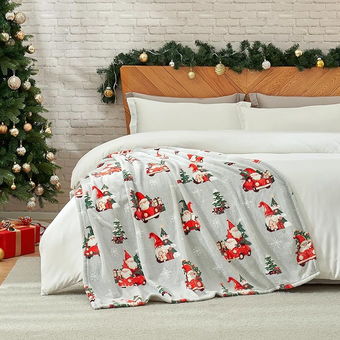 Cozy Bliss Gnome Throw Blanket Christmas Blanket Warm Plush Throw Blanket,Ultra Soft Cozy Blanket for Couch,Sofa and Bed(Xmas Gnome in Truck,50"x60")