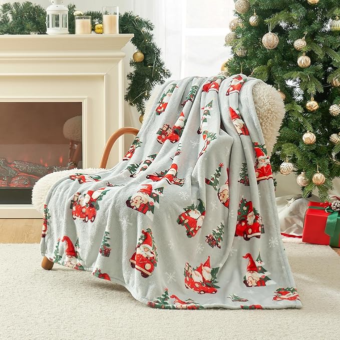 Cozy Bliss Gnome Throw Blanket Christmas Blanket Warm Plush Throw Blanket,Ultra Soft Cozy Blanket for Couch,Sofa and Bed(Xmas Gnome in Truck,50"x60")