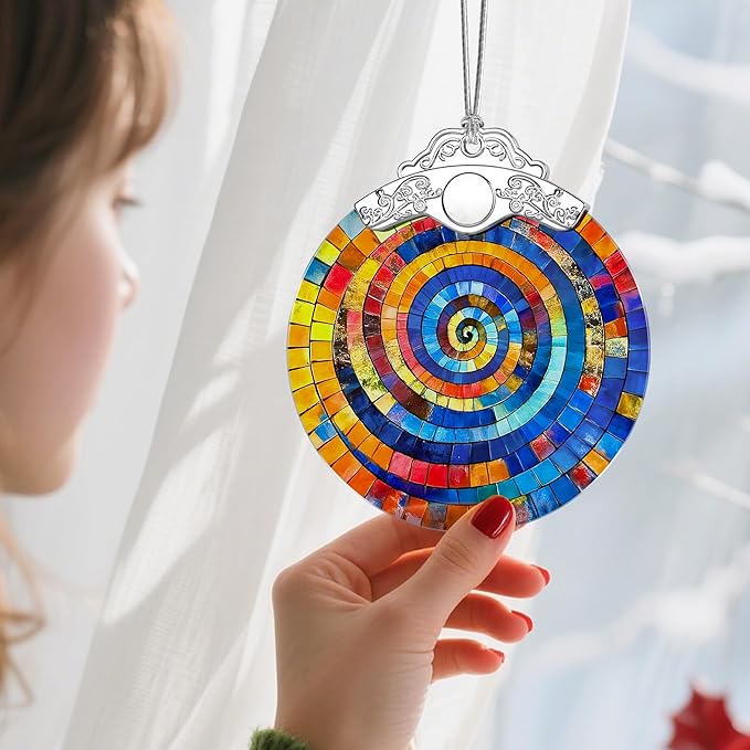 Stained Glass Ornament, Christmas Ornament, Hanging Ornaments for Home Decor & Christmas Tree Ornaments – Exquisite Holiday Decor, Xmas Gifts & Holiday Present - Rainbow Spiral