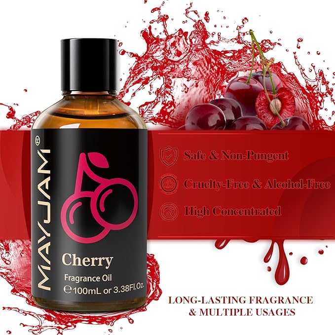 MAYJAM 100ML/3.38FL.OZ Cherry Fragrance Oils with Glass Dropper, Essential Oils for Diffusers for Home, Long Lasting Scented Oils for Diffusers Soap Candle Making