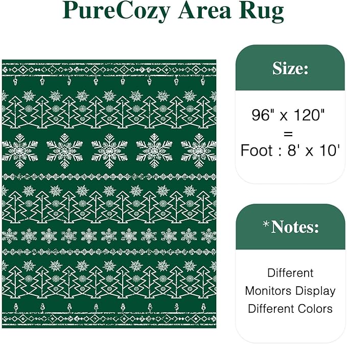 Christmas Green Area Rug 8x10 Washable Living Room Carpet Xmas Snowflake Holiday Decor Indoor Bedroom Throw Rug Decorative Non Slip Soft Low Pile Large Carpet Dining Room Office Nursery