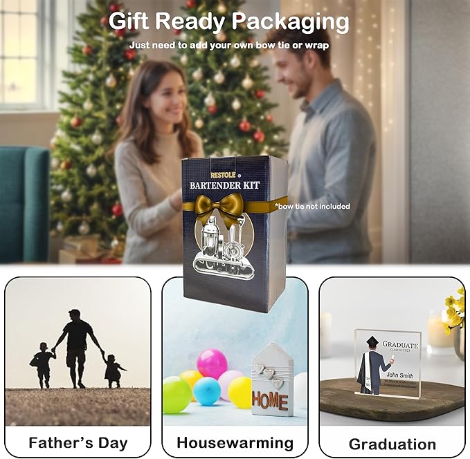 10-Piece Cocktail Shaker Bartender Kit - Elegant Drink Mixer Set Muddler Jigger Strainer, Dishwasher Safe, for Housewarming, Drink Mixer Fans, Lovers, Family, Friends