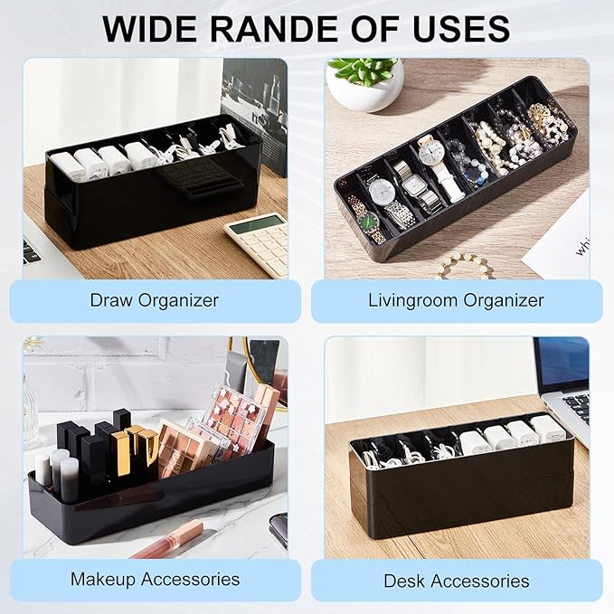 Tatuo 2 Pcs Cable Organizer Box with Wire Ties, Plastic Cord Storage Box with Lid, Electronics Organizer for Home Office Desk Organizers and Accessories (10.79'' X 3.78'' X 1.97'',Black)