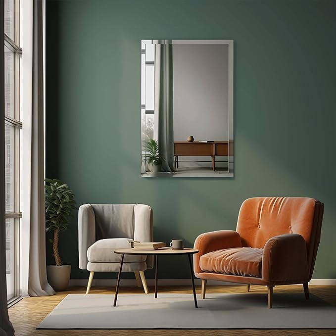 FARMER Rectangle Frameless Mirror, 16x24 inch Rectangle Mirror with 1" Beveled Edge, Beveled Bathroom Mirror for Wall, Vanity, Bedroom, Living Room