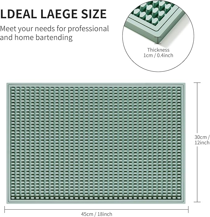 dish drying mat - 18" x 12" Green silicone drying mat , kitchen counter dish drying mats,rubber dish drying mat, Applies to bar mat、coffee mat