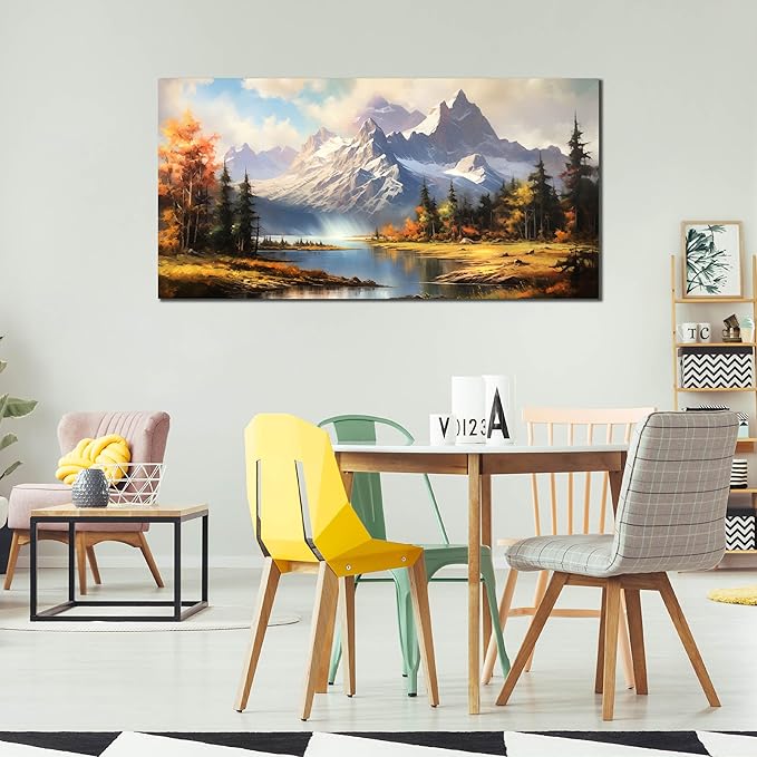 Mountain Wall Art for Living Room Bedroom Office Nature Wall Art Large Mountain Lake Forest Landscape Pictures Modern Artwork Framed Wall Decor Canvas Prints 29x59 Inch