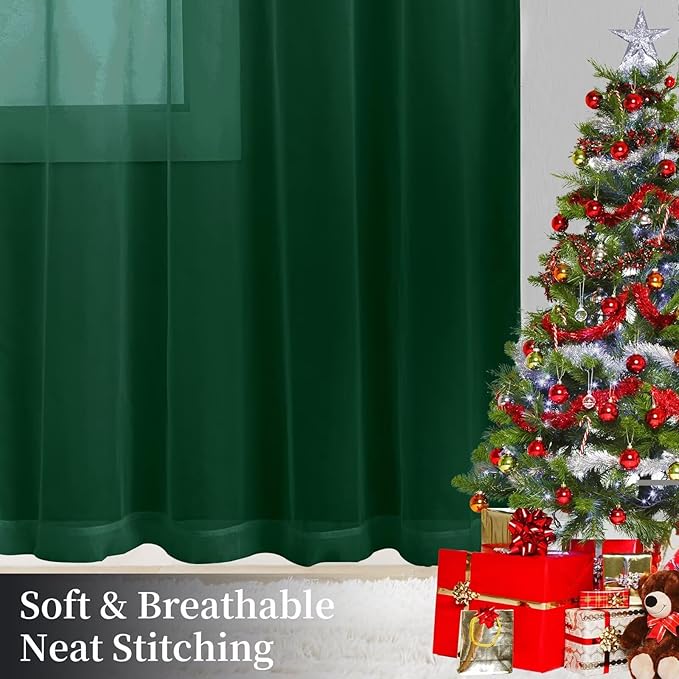 Sheer Curtains 54 Inches Long 2 Panels, Rod Pocket Short Curtain for Kitchen, Bedroom, Cafe Window(Foliage Green 38" W x 54" L)